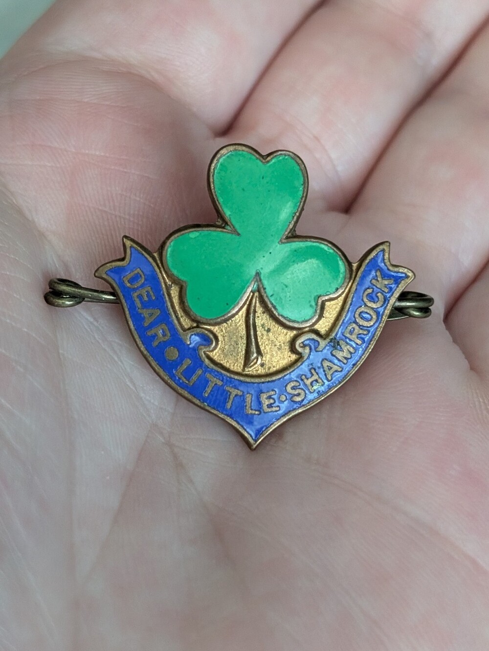 Vintage 40s-50s "My Dear Little Shamrock" Enamel Shamrock - Clover Lapel Pin